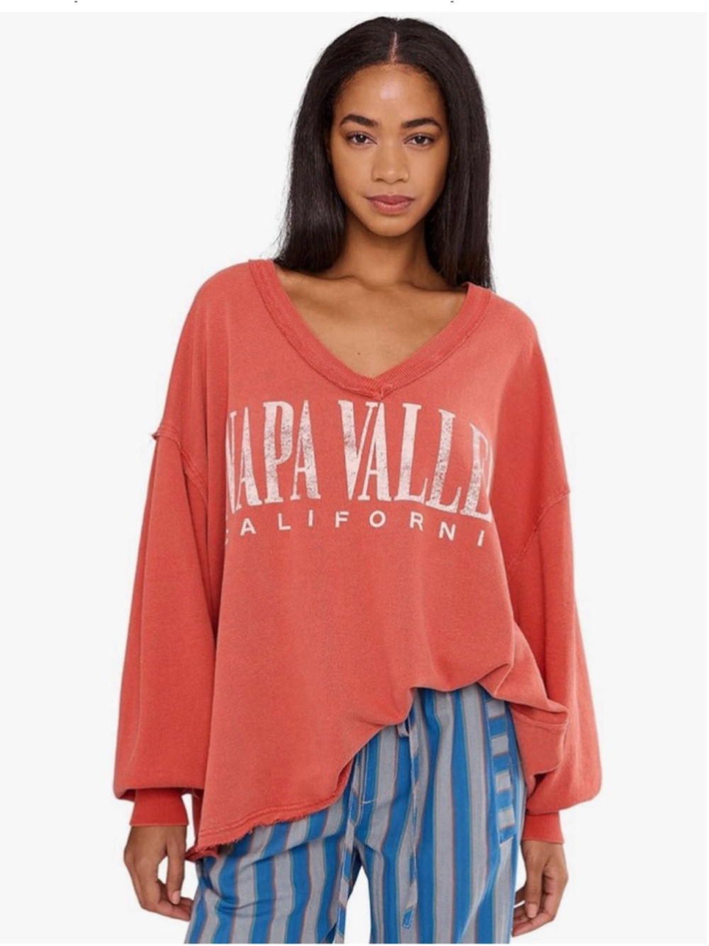 We The Free Coral Napa Valley V-Neck Sweatshirt
